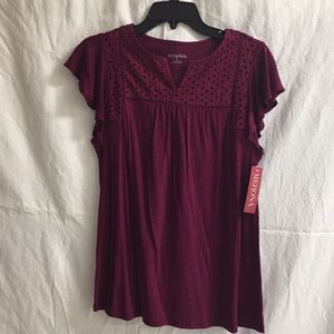 Burgundy Ruffle Sleeve Top